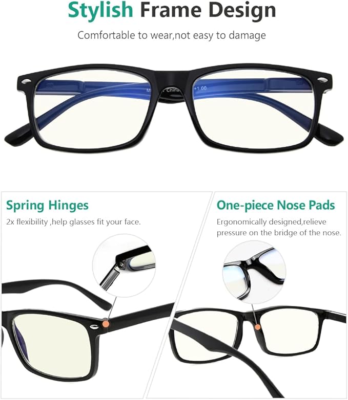 Eyekepper 2 Pack Computer Reading Glasses Blue Light Blocking Readers for Men Women, Black