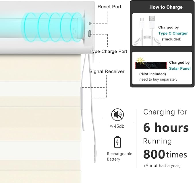 Changshade Smart Blinds Electric Shades for Indoor Windows, Automatic Motorized Zebra Roller Blinds Remote Control Custom Work with Alexa,Google Home,Apple Homekit,SmartThings,Light Filtering,Beige