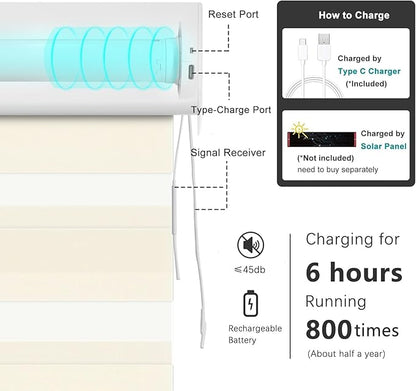 Changshade Smart Blinds Electric Shades for Indoor Windows, Automatic Motorized Zebra Roller Blinds Remote Control Custom Work with Alexa,Google Home,Apple Homekit,SmartThings,Light Filtering,Beige