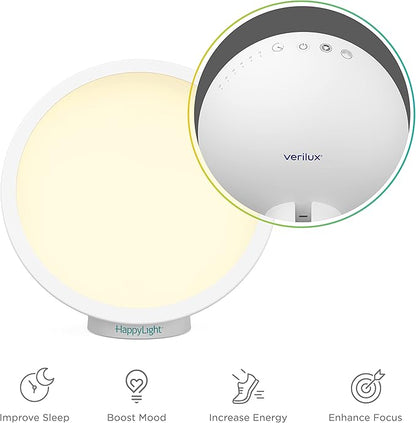 Verilux HappyLight Halo - Cordless LED Light Therapy Lamp with a 360° Magnetic Base & Rechargeable Battery for Portable, UV-Free, Full Spectrum 10,000 LUX Light with Adjustable Brightness and Color
