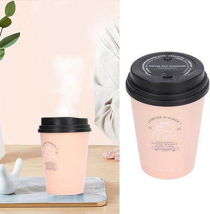 Mini Portable 300ml Humidifier, USB Coffee Cup Low Noise Desk Humidifier Lightweight Space Saving Car Humidifiers for Bedroom Office Travel Home (Pink)