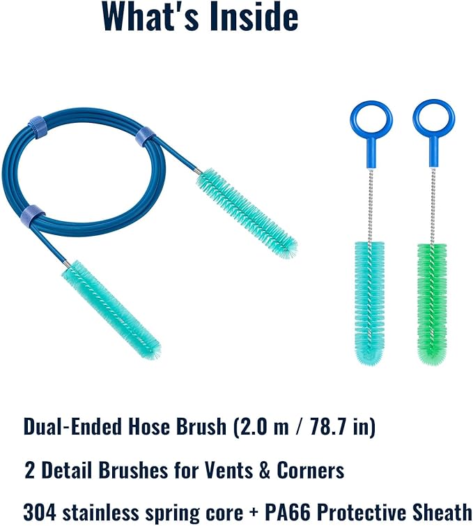 CPAP Hose Cleaning Brush – 78.7" Dual-Ended CPAP Hose Cleaner Brush for 15mm & 22mm Tubing with 2 Detail Brushes for Mask Vent & Humidifier Cleaning