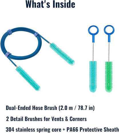 CPAP Hose Cleaning Brush – 78.7" Dual-Ended CPAP Hose Cleaner Brush for 15mm & 22mm Tubing with 2 Detail Brushes for Mask Vent & Humidifier Cleaning