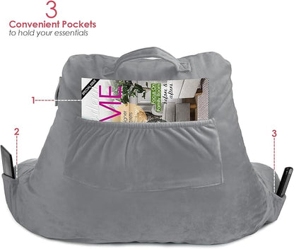 Nestl Reading Pillow for Kids & Teens with Shredded Memory Foam, Backrest Pillows for Reading, Watching, and Gaming, Use on The Couch, Bed, or Floor, Adjustable Support with Washable Cover Grey