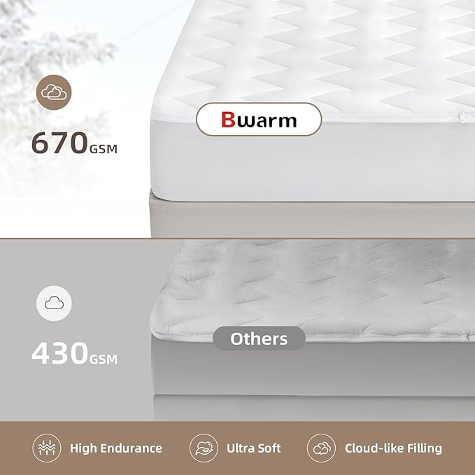 Bwarm Premium Multi-Zone Heated Mattress Pad Full Size, 54" x 75", 9 Heat Settings, 1-12 Hours Auto Off, Individual Body and Feet Settings, Removable Comfort Layer, Machine Washable
