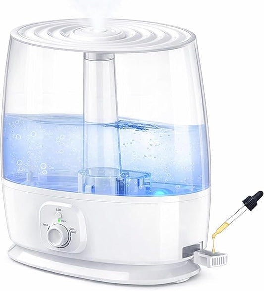 6L Humidifier for Large Room - Cool Mist Ultrasonic with 60H Runtime, Top Fill, Whisper Quiet ≤28dB, Auto Shut-Off, Essential Oil Diffuser & Night Light for Baby Nursery Bedroom Office