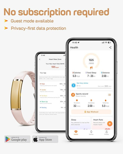 FITVII Ultra Slim Fitness Tracker Wristband, Health and Fitness Wearable with 24/7 Heart Rate, Blood Pressure and HRV Sleep Monitor, Subscription Free Activity Tracker for Android & iPhone