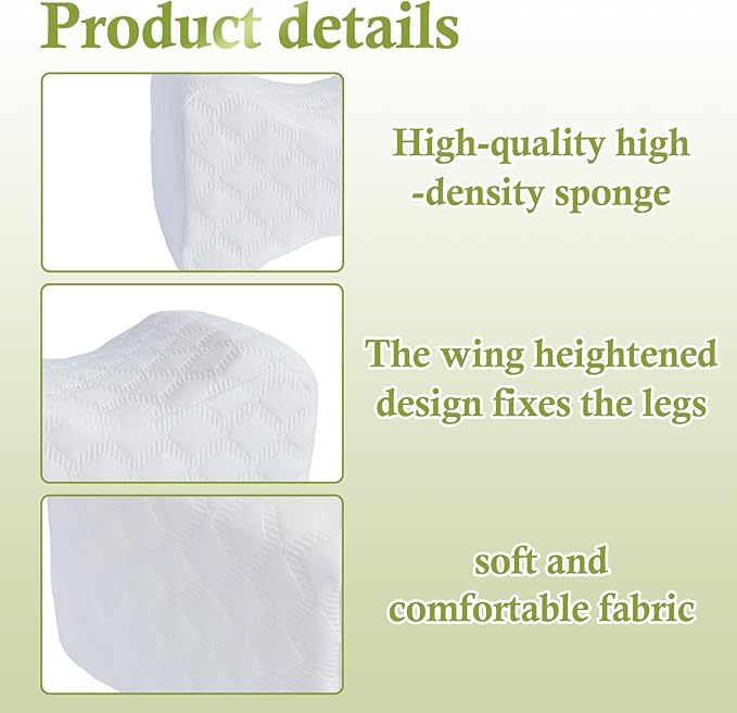 Butterfly Knee Pillow for Side Sleepers – Orthopedic Bolster Pillow for Hip, Sciatica, and Back Pain Relief – Memory Foam Wedge for Pregnancy, Leg Support – Washable Cover, White