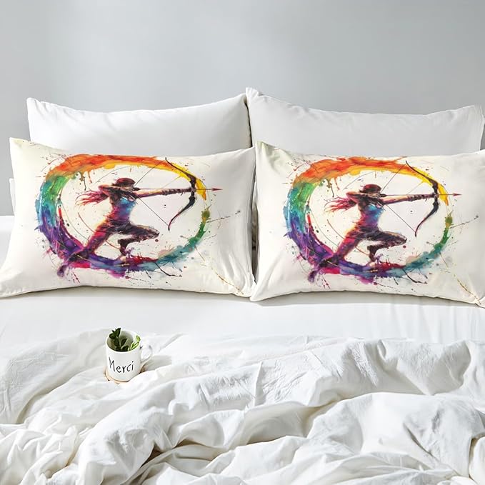 Manfei Archery Fitted Sheet Twin Size, Sports Gaming Theme Bedding Set 2pcs, Modern Archery Athletes Bed Cover with 1 Pillowcase, Kids Boys Teen Adult Room Decor, Soft Bedding(No Top Sheet)