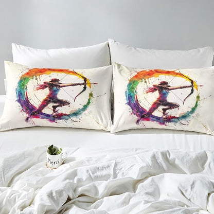 Manfei Archery Fitted Sheet Queen Size, Sports Gaming Theme Bedding Set 3pcs, Modern Archery Athletes Bed Cover with 2 Pillowcases, Kids Boys Teen Adult Room Decor, Soft Bedding(No Top Sheet)