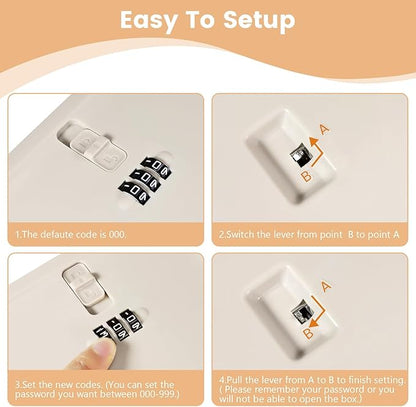 Small Lock Box,Lockable Storage Box with Combination Code for Medication Safe, Medicine Lock Box for Pills/First Aid Kits/Food/Snack Phone Jail,Locked Container for Home/Fridge/Office/School (Beige)