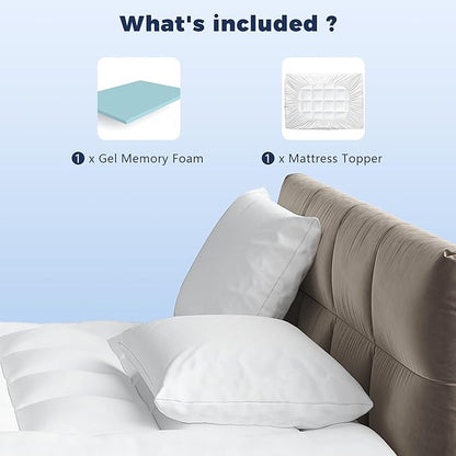 Twin 4 Inch Memory Foam Mattress Topper,Dual Layer 2" Gel Memory Foam and 2" Mattress Pad for Back Pain Relief,Tencel Fabric,CertiPur-US Certified,White