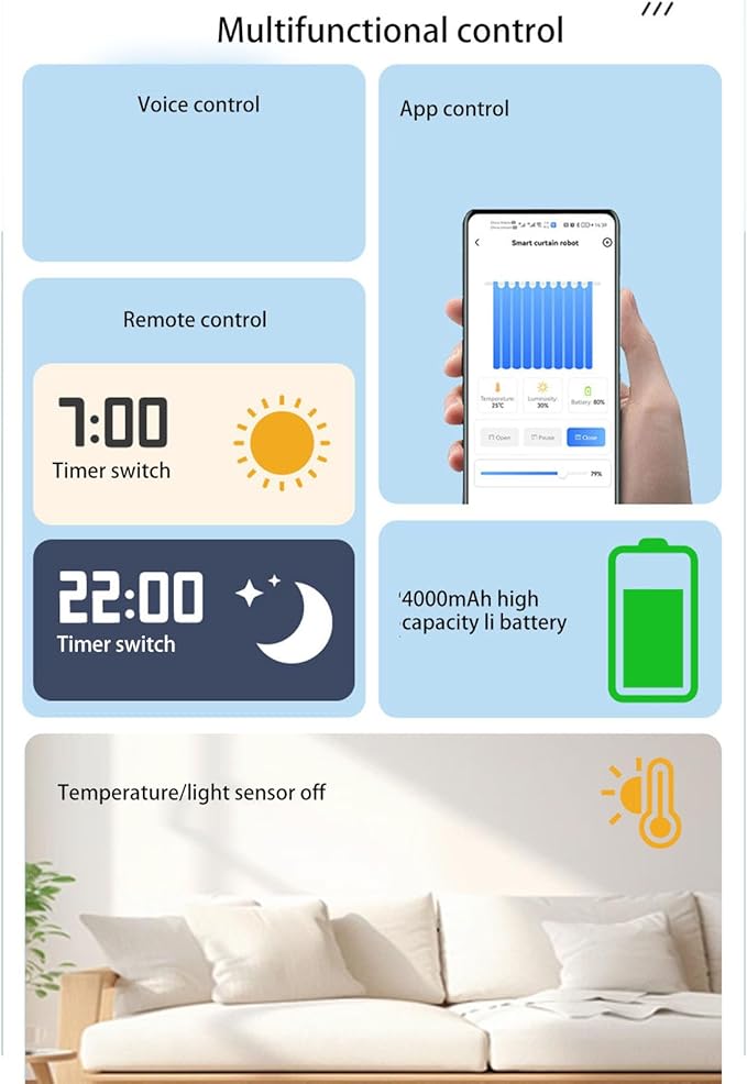 Diyeeni Automatic Curtain Opener, WiFi & App Control, Smart Curtain Opener with Remote for Roman/U/T Rails, Long Lasting Battery/TypeC, Quiet Motor Robot