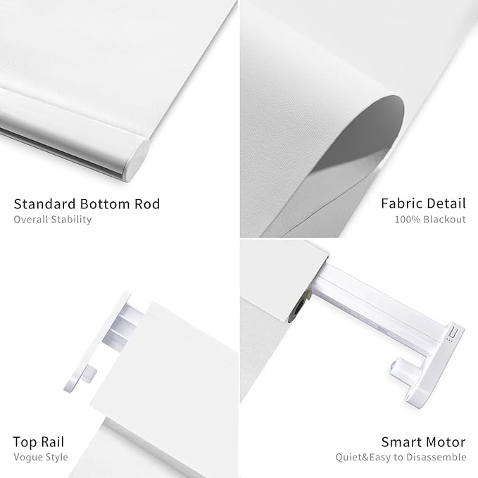 Smart Motorized Blinds with Remote Control, Blackout Roller Shades, Custom Smart Blinds with Valance, Cordless Electric Window Blinds & Automatic Shades(White,34" Wx72 H)