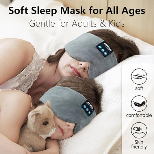 Joythink Sleep Headphones Wireless Eye Mask Kids Children Silk Wireless Headband Headphones for Sleeping with Adjustable Speaker Wireless Earbuds Side Sleeper Travel Meditation Music Mask Grey