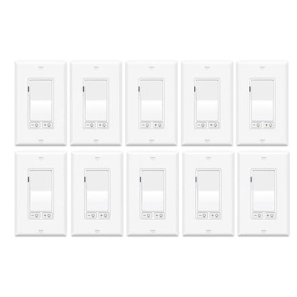 Dimmer Light Switch,Greencycle 10PK 3 Way Dimmer Switch for Dimmable 150W LED CFL Light,600W Halogen and Incandescent,15A 120V,Neutral Wire Not Required,Residential/Commercial,ETL Listed