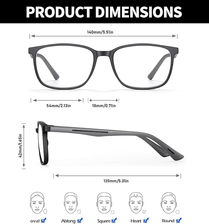 Reading Glasses for Men,Blue Light Blocking Readers for men with Comfort Spring Hinge