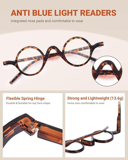 JM 5 Pack Round Reading Glasses for Women Men, Vintage Small Blue Light Blocking Computer Readers with Spring Hinges