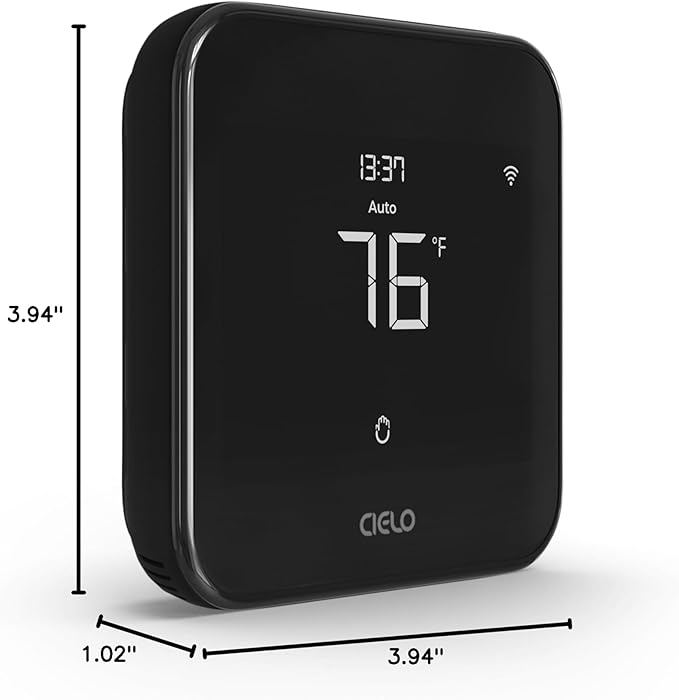Cielo Smart Thermostat Eco (for Central HVAC) | Energy Star Certified | Supports Conventional Systems up to (2H/2C) & Heat Pumps (4H/2C) | Free C-Wire Adapter | NOT for Mini Split Systems | Black