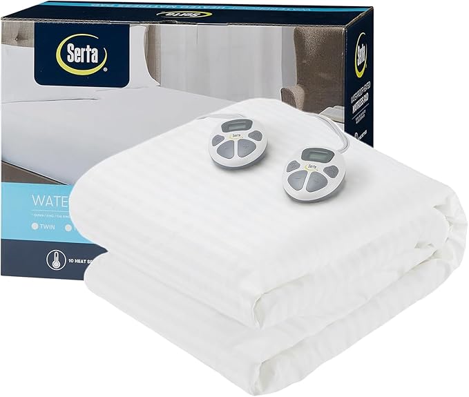 Serta Waterproof Heated Mattress Pad - Electric Bed Warmer with 10 Heat Settings, Auto Shut Off Timer, ETL Certified Electric Mattress Pad, Elastic Deep Pocket, Machine Washable, White King