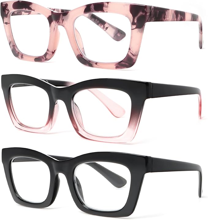 REAVEE Oprah Style Reading Glasses for Women, Blue Light Blocking Stylish Oversized Computer Readers Spring Hinge