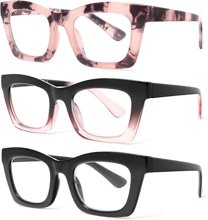 REAVEE Oprah Style Reading Glasses for Women, Blue Light Blocking Stylish Oversized Computer Readers Spring Hinge