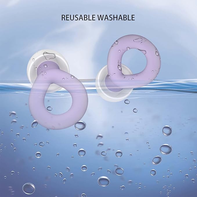 2PCS Ear Plugs, 33dB Hearing Protection Noise Canceling Sleep Earbuds, Reusable Silicone Earplugs for Concerts, Deep Concentration, Travel, with Earplug Storage Bag and Earplug Heads-Purple