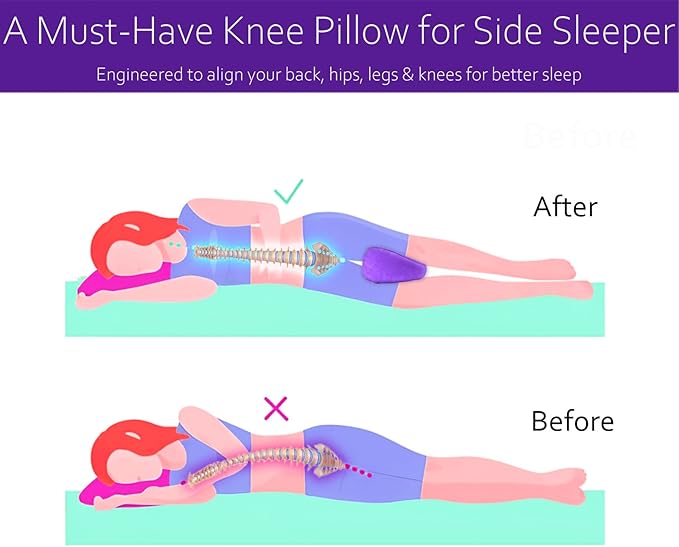 Knee Pillow for Side Sleepers, Leg Pillow for Side Sleeping Velvet Soft Fabric, Inflatable Travel Pillow for Thigh Sleep Support, Side Sleeper Pillow Between Legs for Hip Sciatica Back Pain Relief