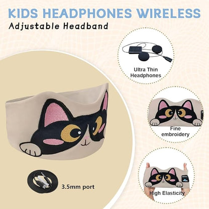 Kids Headband Headphones,Toddler Bluetooth Sleep Mask,Adjustable Wireless Headphones with Wired Playback 3.5 MM Jack Suitable for Study, Travel and Sleep(Beige)