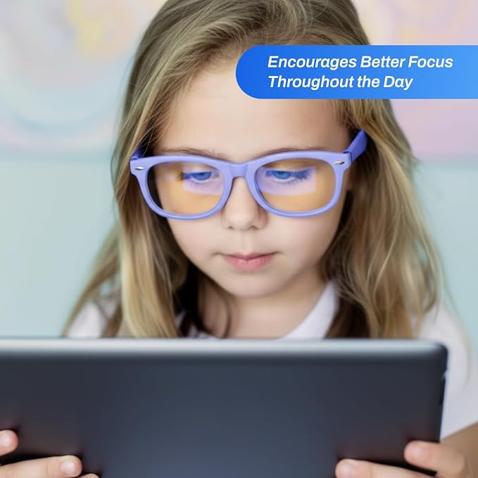 DefenderShield Blue Light Blocking Glasses Kid Series for Computer, Mobile, Gaming, Sleep-Purple - Anti Eye Strain, Headache