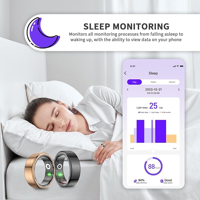 Smart Ring for Women Men,Fitness Tracker Ring with Heart Rate, Sleep Monitoring, Blood Oxygen, Step Counting for iOS and Android, No Subscription Fee, Waterproof(Silver, 8)
