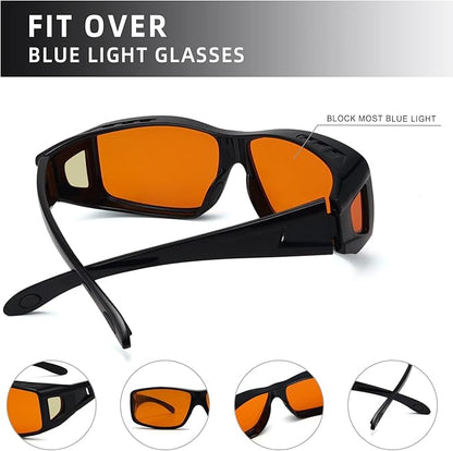 Eyekepper 100% Blue Light Reduction,Fitover Anti-Blue Blocking Computer Glasses Amber Lenses Black