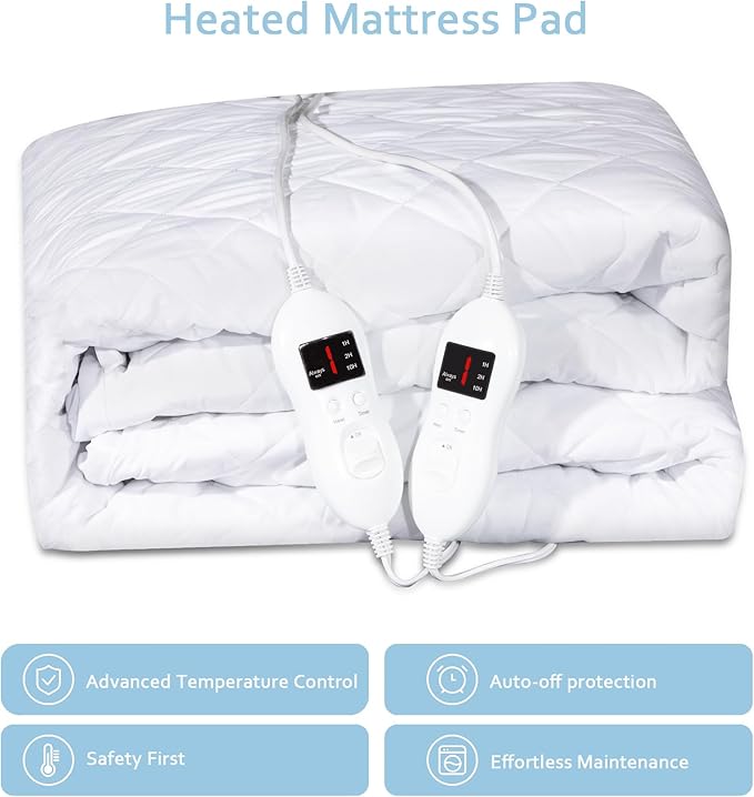 Heated Mattress Pad Queen Size - Electric Mattress Pad with Dual Control, Soft Blanket, Bed Warmer Heater Sheets, 8 Heating Settings,1/2/10 Hours Auto Shut Off, 60" x 80"(Argyle White, Queen)