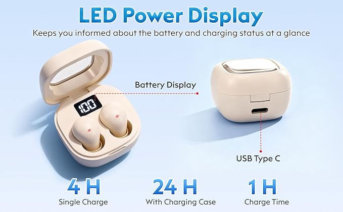 Mini Sleep Earbuds for Side Sleepers, Comfortable Fit Ultra-Light Bluetooth 5.4 Invisible Sleep Headphones, LED Display Portable Case Small Earphones for Sleep Work Sports (Black)