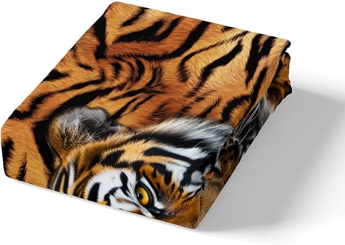 Manfei Tiger 3D Print Sheet Set Full Wild Animals Bedding for Kids Teens Room Decor,Animal Fur Soft Bed Sheet Set 4pcs with Deep Pocket Fitted Sheet + Flat Sheet + 2 Pillowcases