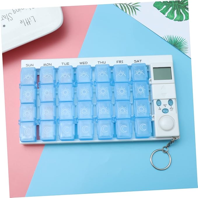 Mobestech Weekly Organizer 7-Day 28 Compartments Reminder Alarm Removable Timer Luminous LCD