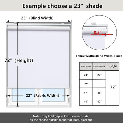 AOSKY Cordless Roller Shades Blackout Blinds for Windows Room Darkening Rolled Up Shades with Spring System, UV Protection Window Shades Door Blinds for Home and Office (41" W x 72" H, White)