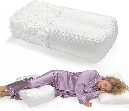 Shredded Memory Foam Knee Pillow for Side Sleepers, Supportive Leg Pillow for Side Sleeping, Relieve Hip Back & Leg Pain, White