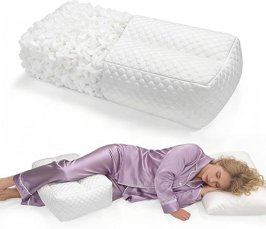 Shredded Memory Foam Knee Pillow for Side Sleepers, Supportive Leg Pillow for Side Sleeping, Relieve Hip Back & Leg Pain, White