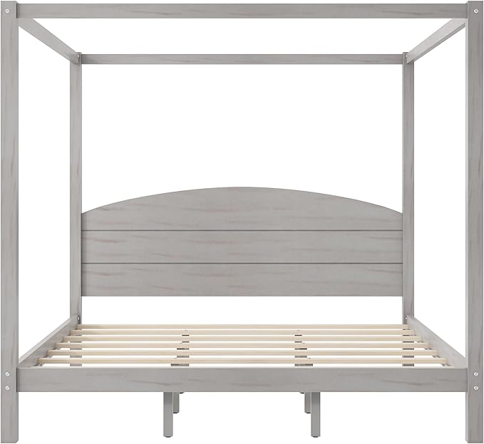 LUMISOL Canopy Bed Frame King Size, Solid Wood Four Posters Bed Frame with Headboard & Slat Support Legs, No Box Spring Needed, Grey Wash
