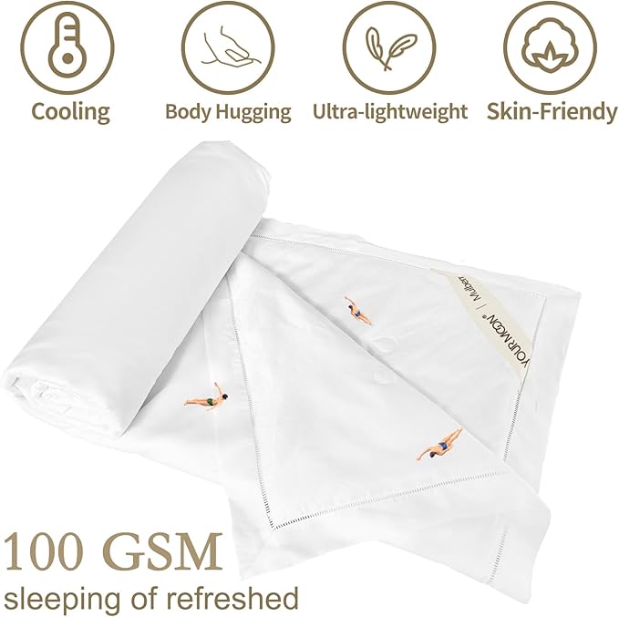 YOUR MOON Luxurious Summer/Spring Lightweight Mulberry Silk Comforter Twin Size,100% Natural Long Strand Silk Fill Duvet, Luxury Bedding, Cooling Rayon Derived from Bamboo Shell (White)