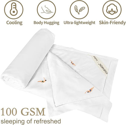 YOUR MOON Luxurious Summer/Spring Lightweight Mulberry Silk Comforter Twin Size,100% Natural Long Strand Silk Fill Duvet, Luxury Bedding, Cooling Rayon Derived from Bamboo Shell (White)