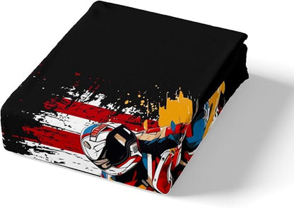 Cool Motorcycle Bedding Set Twin Size American Flag Racing Car Bed Set for Teens Bedroom Decor Kids Sheet Microfiber Extreme Sport Dirt Bike Bed Cover(1 Fitted Sheet+1 Pillow Case)