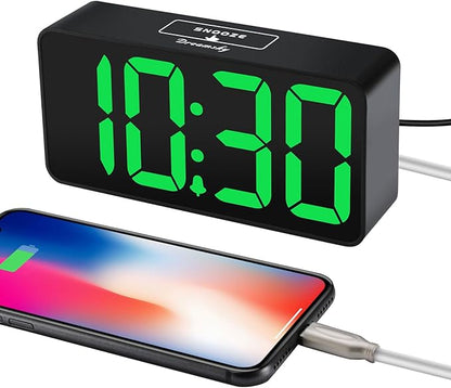 DreamSky Small Digital Alarm Clock for Bedroom, Large Big Numbers Display with Brightness Dimmer, Electric Bedside Desk Clock with USB Charging Port, Adjustable Alarm Volume, USB-C Adapter Powered