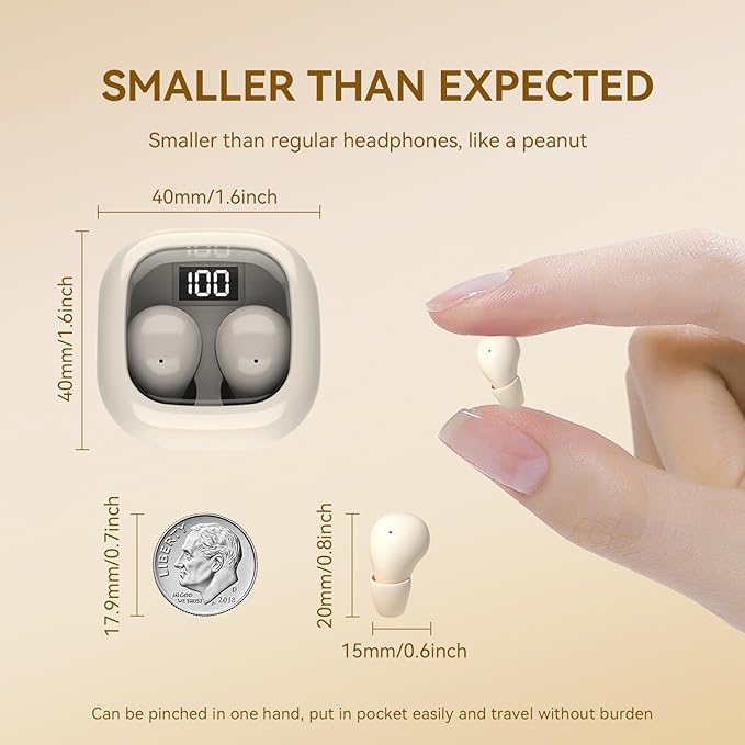 Invisible Mini Sleep Earbuds Ear Buds for Side Sleepers Sleeping, Small Ears Canals Women Wireless Bluetooth Low Profile Smallest Disgused Tiny Micro Discreet Hidden Earbuds Headphones for Work