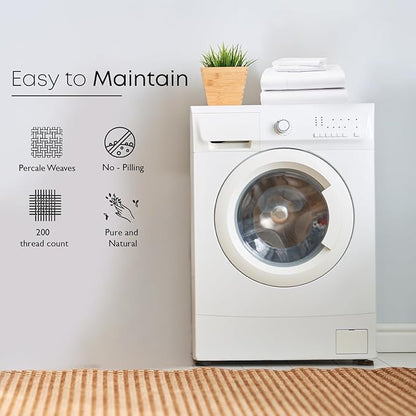 Linenwalas 100% Organic Cotton Full Size Bed Sheets, Super Soft Long Staple Cotton Bed Sheets Full Size, Percale Weave Bedding Sheets Set - White Full Size Sheet Set Fits 16" Deep Mattress