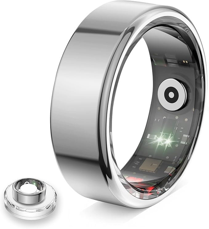 Smart Ring for Women & Men- Health Fitness Tracker with HRV/Sleep Monitoring/Step Counter/Calorie&Distance Tracking, 7-Day Battery，Remote Photo,Menstrual Cycle,Sport Smart Ring (Silver, #6)