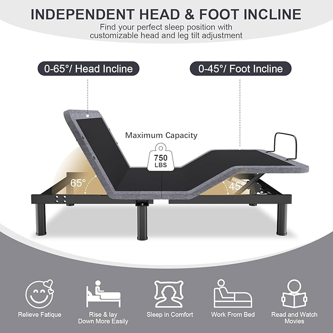Vipbear Full Adjustable Bed Frame with Mattress, 12 Inch White Gel Memory Foam Firm Mattress in Box, Adjustable Bed Base with Separate Head/Foot Lift, Updated Electric Beds with USB,Wireless Remote