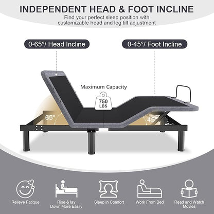 Vipbear Full Adjustable Bed Frame with Mattress, 12 Inch White Gel Memory Foam Firm Mattress in Box, Adjustable Bed Base with Separate Head/Foot Lift, Updated Electric Beds with USB,Wireless Remote