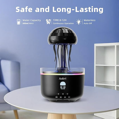 300ML Jellyfish Essential Oil Diffuser, Quiet Aromatherapy Mist Diffusers for Essential Oils, with 7 LED Color Changing Light and Auto-Off Switch, Suitable and Families Humidifiers for Bedroom（Black）